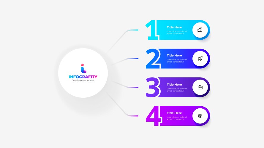 mind map with 4 numbers elements connected to main vector image