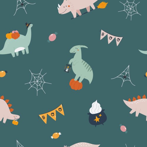 Seamless halloween patterns spooky dinosaurs Vector Image