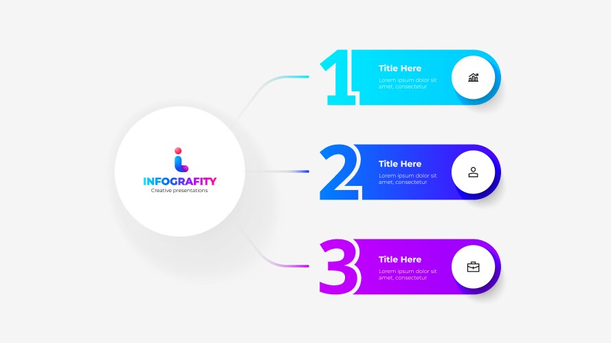 Mind map with 3 numbers elements connected to main vector image