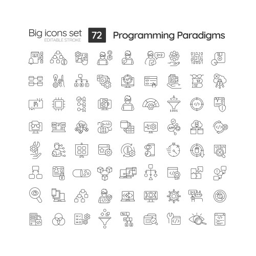 programming language paradigms linear icons set vector image vector image