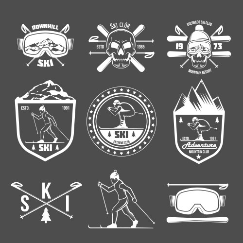 Vintage Skiing & Adventure Labels Vector Image