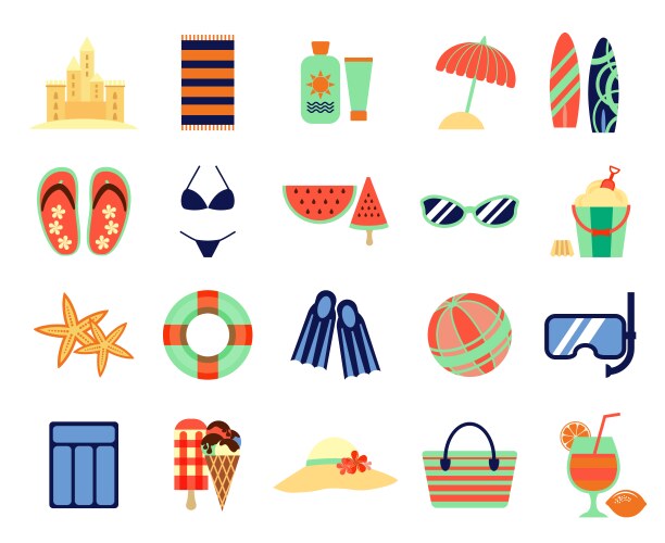 Summer vacation icons Royalty Free Vector Image