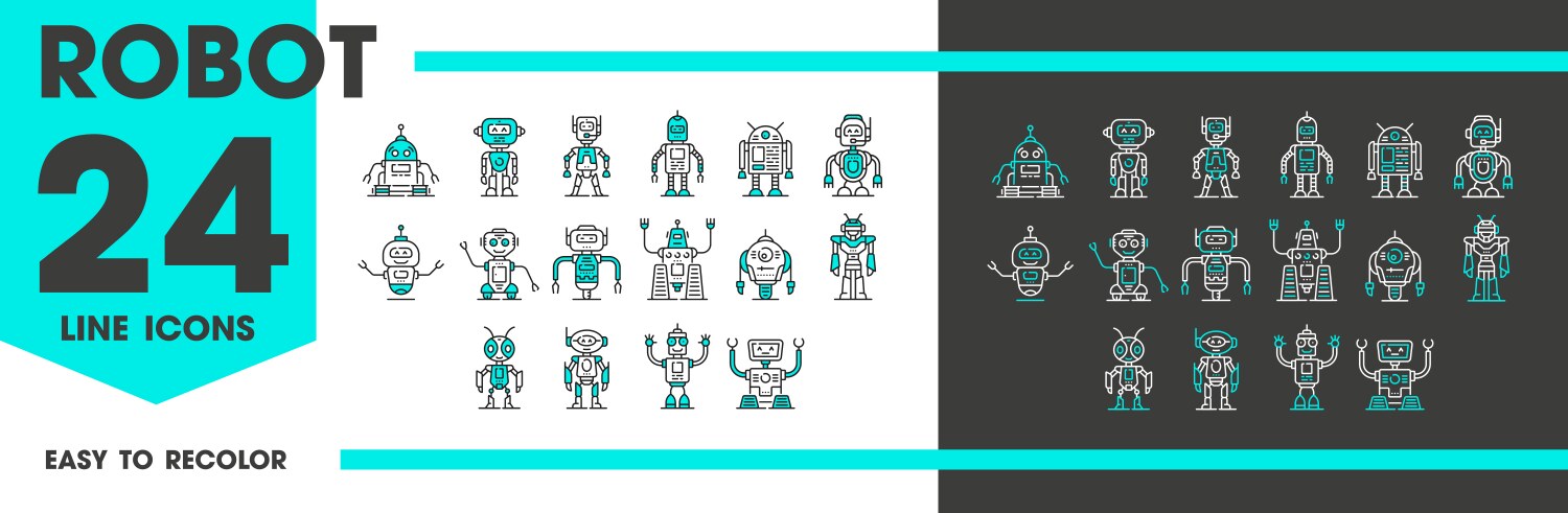 Mechanical robots and droids line icons androids vektorbild