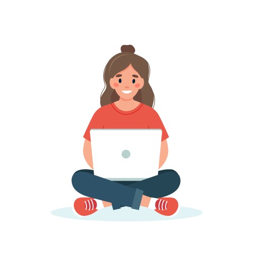 Woman with a laptop working student or freelancer vector image