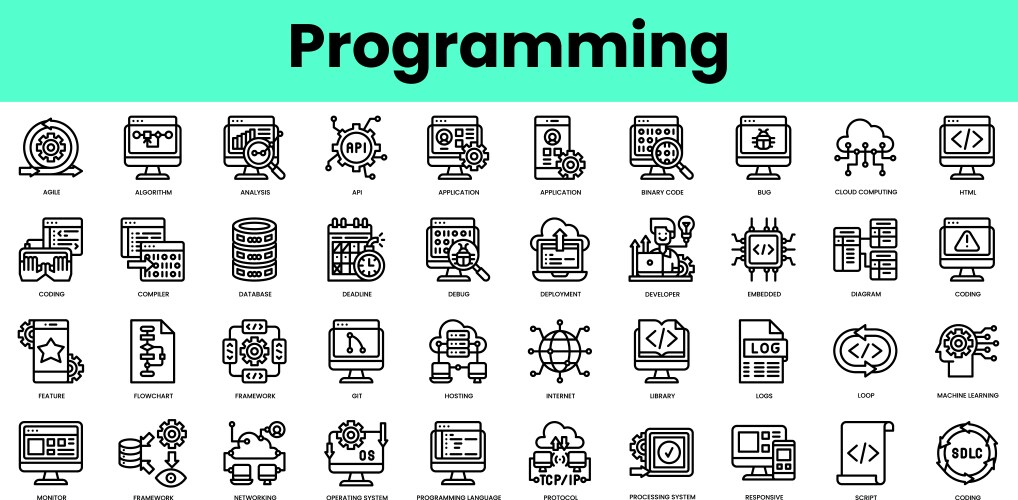 Set of programming icons linear style icon bundle vector image