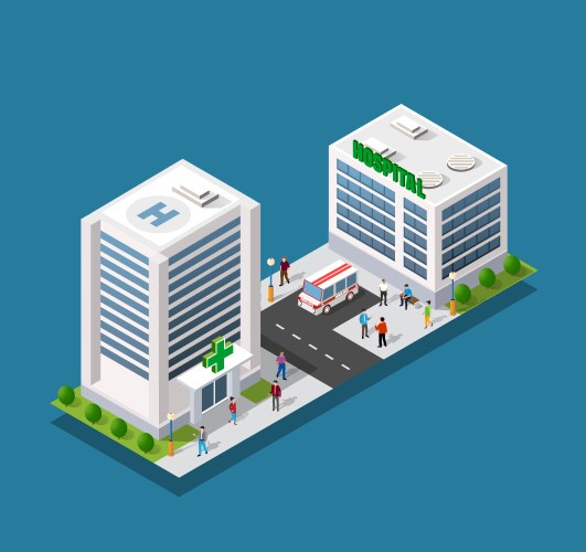 Hospital isometric 3d building vector image