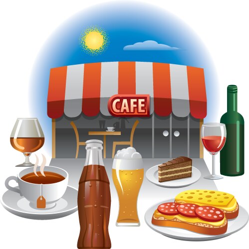 Cafe Setting with Drinks and Food