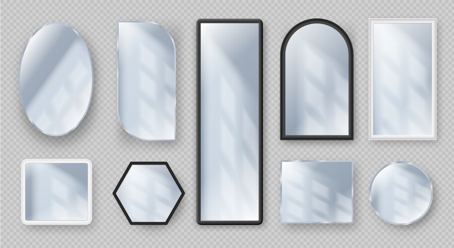 Realistic mirrors metal round and rectangular Vector Image