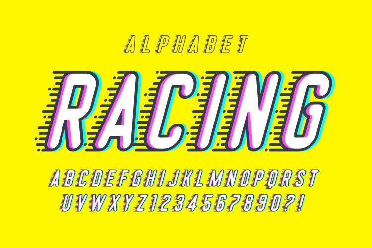 Racing characters design dynamic alphabet vector image