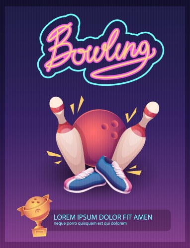 Bowling poster placard with skittles and balls vector image