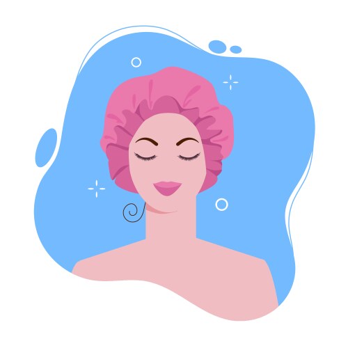 Young woman in shower cap bath for protect wet vector image