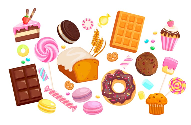 Love sweet shop logo with many sweets Royalty Free Vector