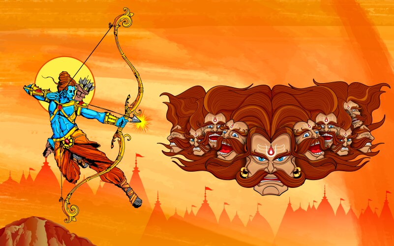 Lord Rama Shooting Arrow at Ravana Vector Image