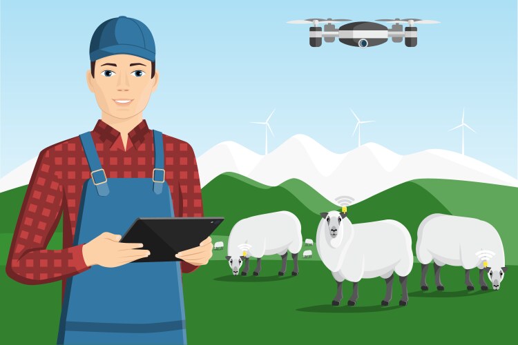 Smart farming concept with farmer use tablet Vector Image