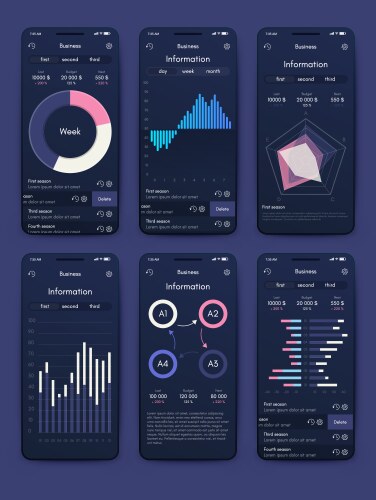 Different ui ux gui screens and flat web icons vector image