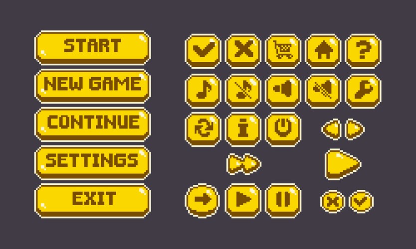 Pixel Art Arcade UI Buttons – Royalty-Free Vector | VectorStock