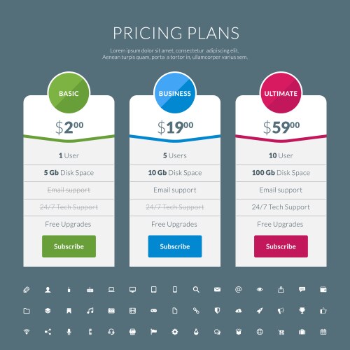 Pricing table in flat design style for websites vector image