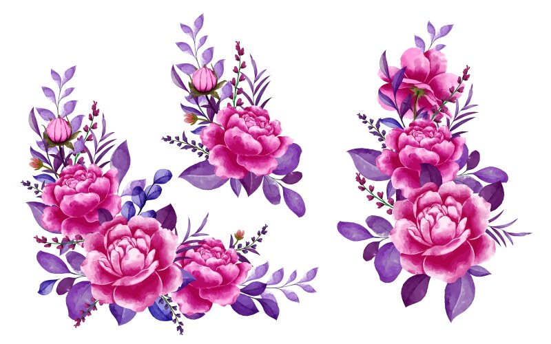 Watercolor Pink & Purple Floral Set Vector Image