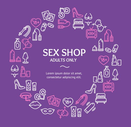 Sex shop round design template line icon concept vector image