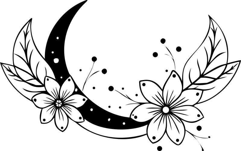 Crescent Moon Floral Sketch Vector Image