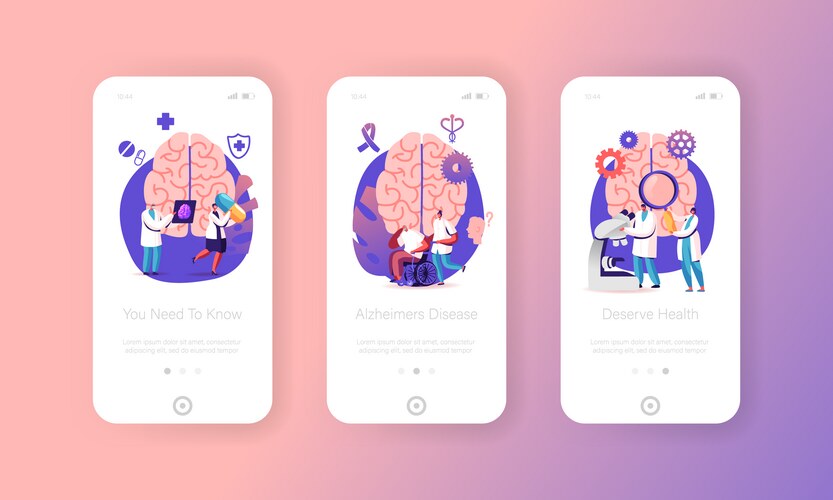 Alzheimer disease mobile app page onboard screen Vector Image