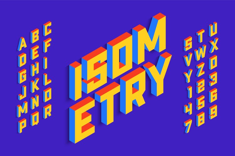 Isometric 3d font design three-dimensional vector image