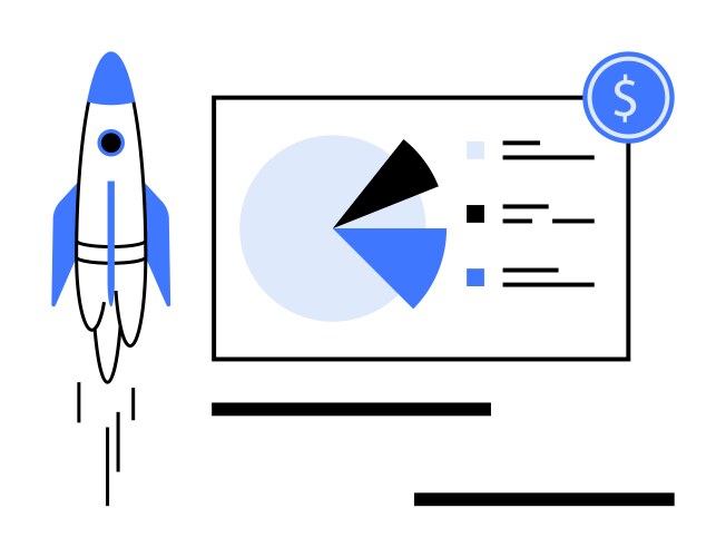 Rocket launch with data chart highlighting growth vector image