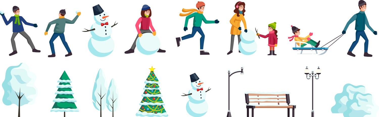 Winter city people set vector image