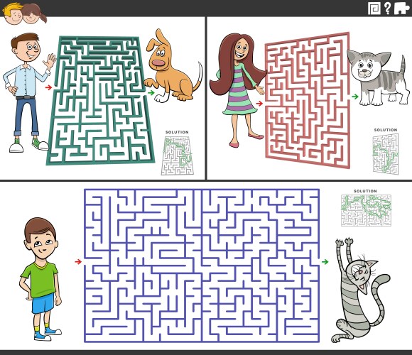 maze activity games set with cartoon children ant vector image vector image