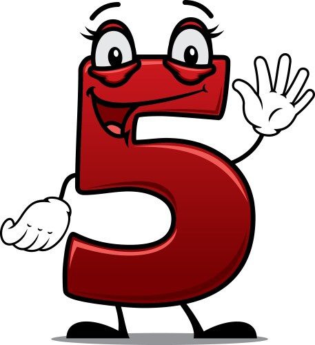 Cheeky waving cartoon number 5 vector image