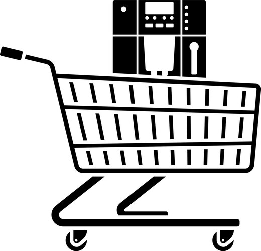 Shopping cart with coffee machine icon vector image