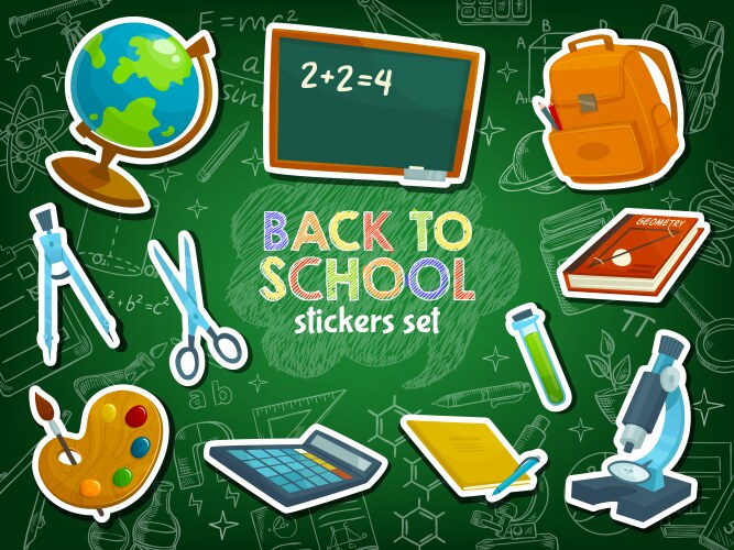 School education stationery student stickers pack vector image