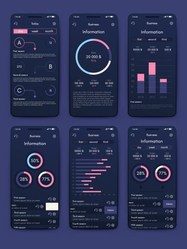 Different ui ux gui screens and flat web icons vector image