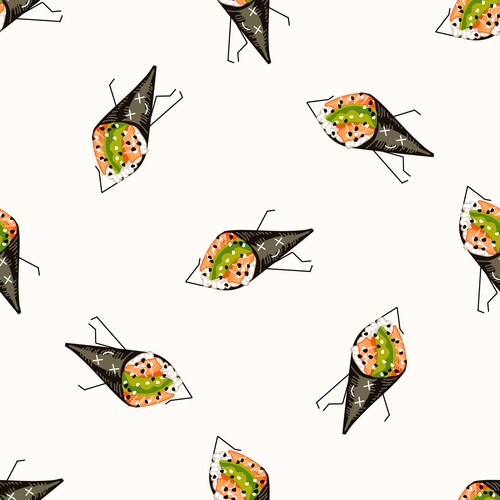Cute sushi characters seamless pattern cartoon Vector Image