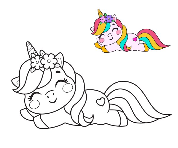 A cute sleeping unicorn colouring page Vector Image