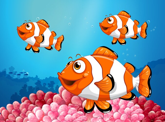 Three clownfish under the ocean Vector Image
