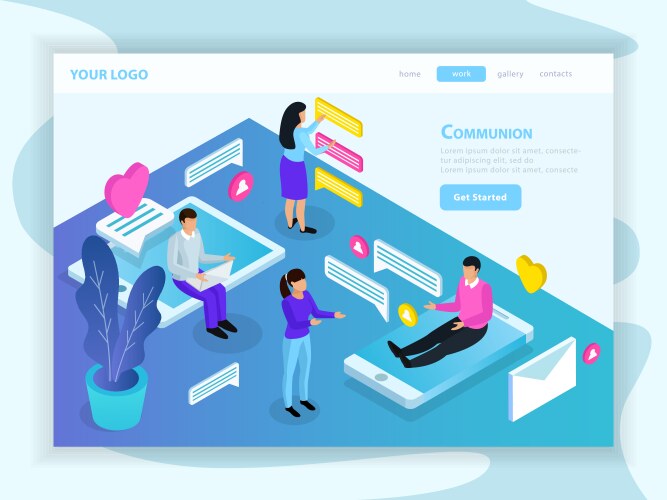 virtual communication isometric landing page vector image