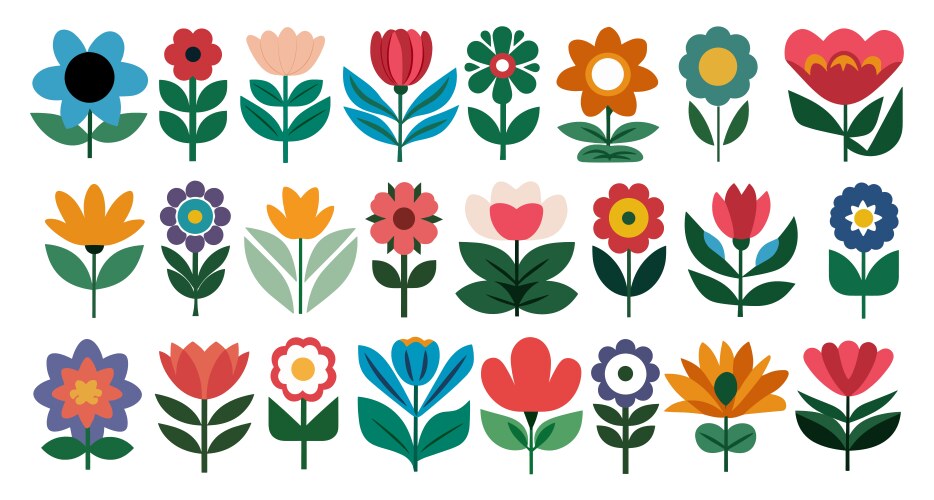 set of hand drawn floral design elements isolated vector image