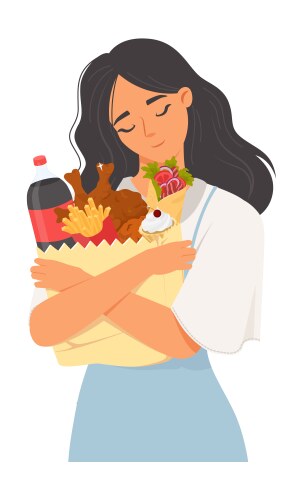 woman having addiction from unhealthy junk food vector image