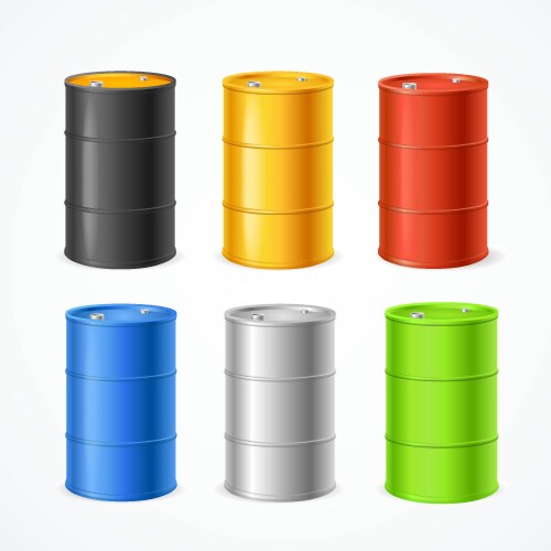 realistic 3d detailed color barrels set vector image