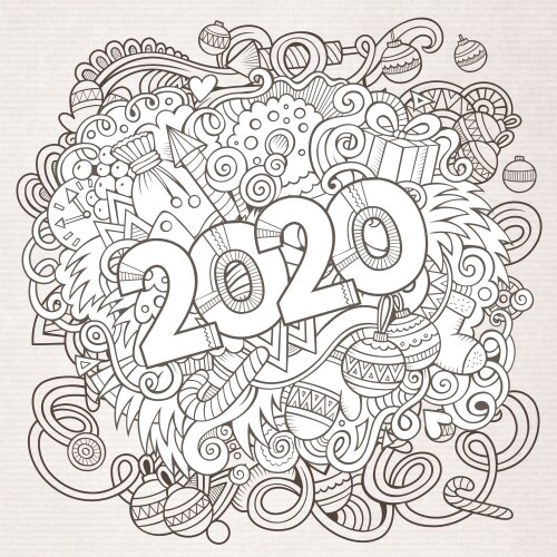 2020 hand drawn doodles contour line vector image