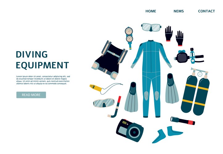 Scuba diving equipment set - flat – Royalty-Free Vector | VectorStock