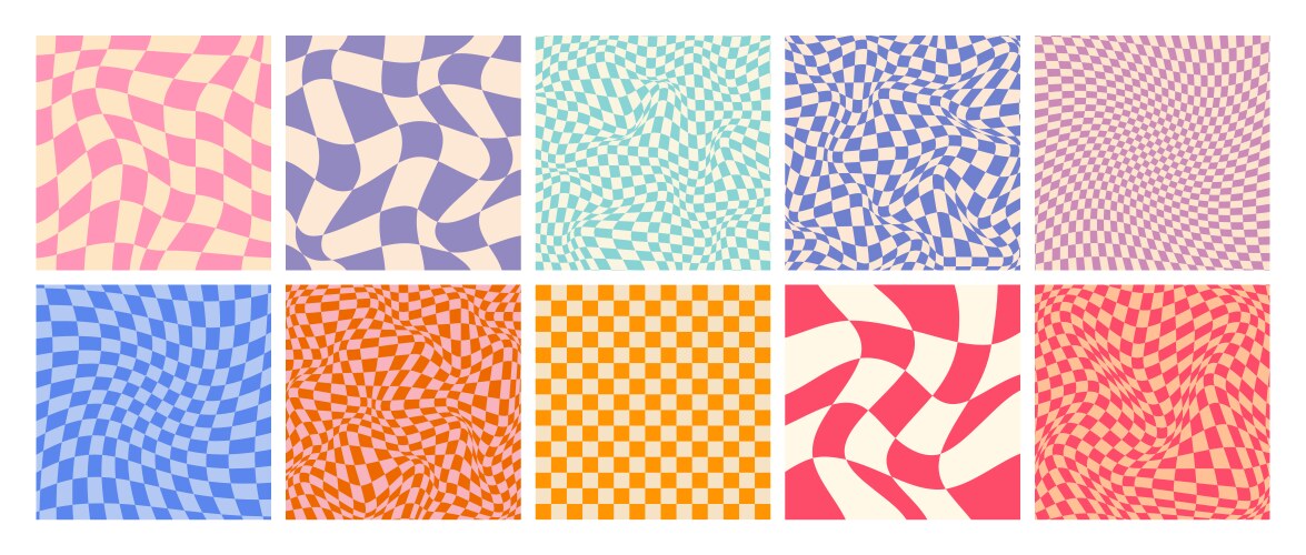 Groovy checkered pattern colorful distorted tiled vector image