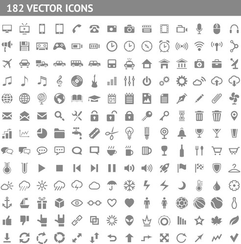 Icon Set: 182 Pictograms & Symbols Vector Image