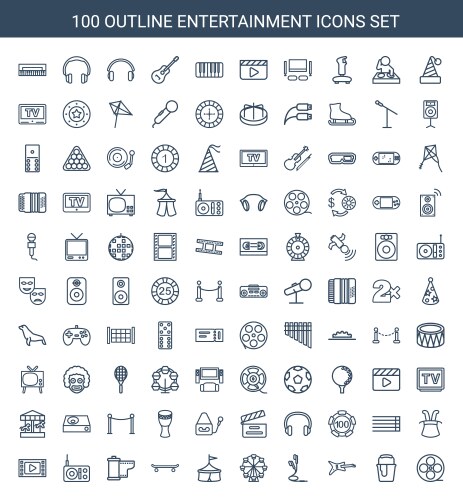 100 entertainment icons vector image