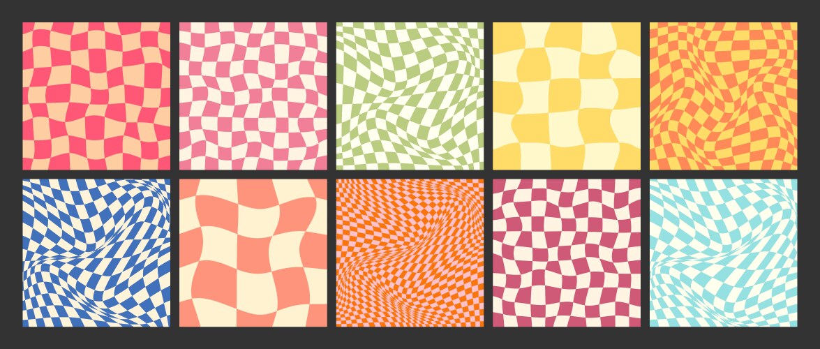 Groovy checkered pattern colorful distorted tiled vector image