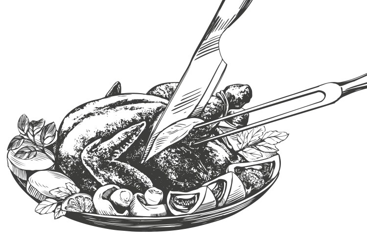 Roasted Turkey with Ingredients Vector Image