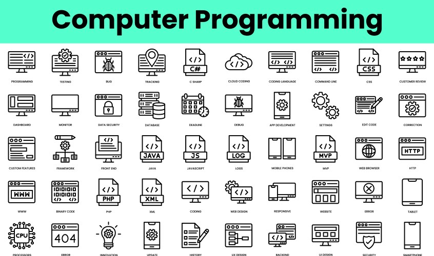 Set of computer programming icons linear style vector image