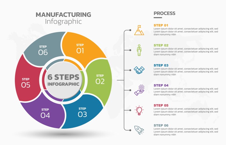 Visual data presentation cycle diagram with 6 vector image