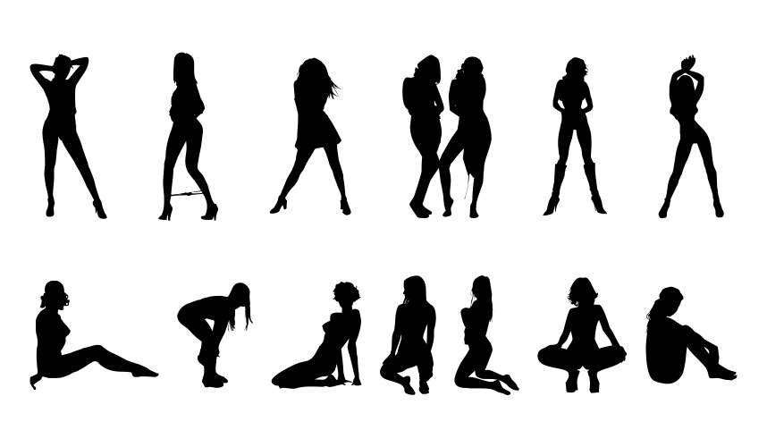 Set of sexy girl silhouette vector image